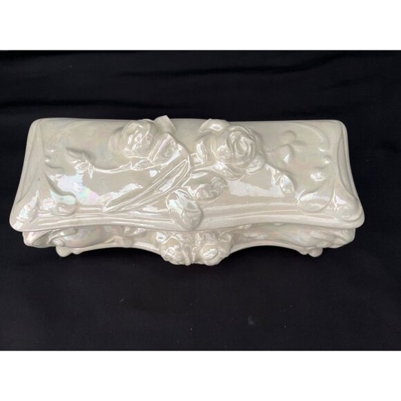 Victorian Creek-Turn #340 Casket Ceramic Lidded Trinket Jewelry Box Shabby Chic - Picture 7 of 8